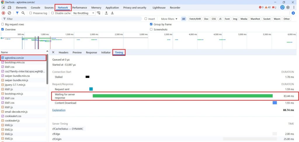 Acessando o TTFB via DevTools do Chrome